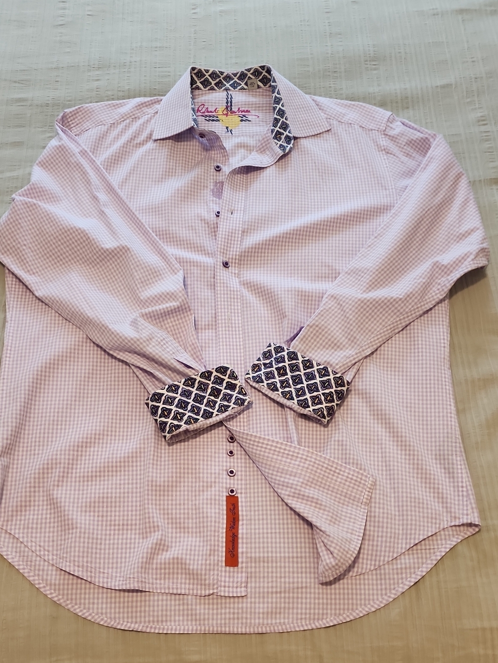 Robert Graham Light Pink Micro-Check Dress Shirt with Patterned Contrast